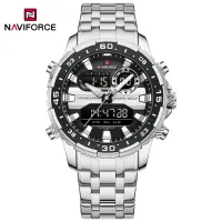 NAVIFORCE 9234 Fashion Brand Black Gold Men Watch Fashion Luxury Quartz Wrist Watches Sport Waterproof Stainless Steel Strap - Silver Black Silver